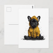 かわいいフランスのブルドッグがレインコートを着る ポストカード (正面/裏面)