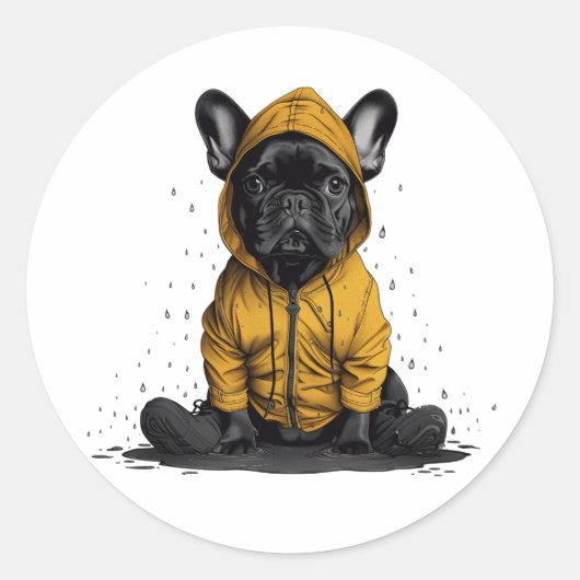 かわいいフランスのブルドッグがレインコートを着る ラウンドシール (正面)