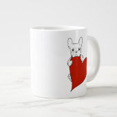 かわいいフランスのブルドッグと赤いハート ジャンボコーヒーマグカップ (正面右)