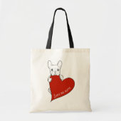 かわいいフランスのブルドッグと赤いハート トートバッグ (正面)