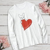 かわいいフランスのブルドッグと赤いハート Tシャツ