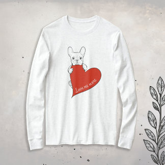 かわいいフランスのブルドッグと赤いハート Tシャツ