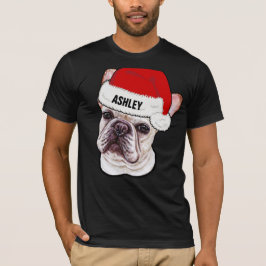 かわいいフランスのブルドッグのクリスマスハットドッグ大 Tシャツ