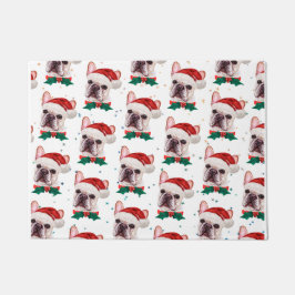 かわいいフランスのブルドッグのクリスマスパターン ドアマット
