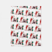 かわいいフランスのブルドッグのクリスマスパターン フリースブランケット (正面)