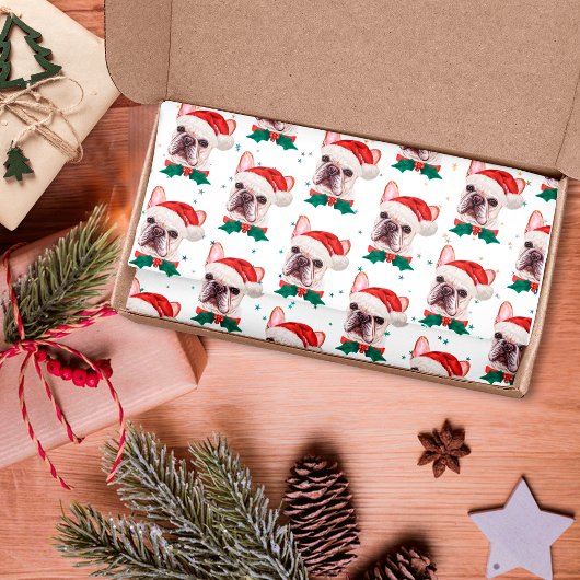 かわいいフランスのブルドッグのクリスマスパターン 薄葉紙
