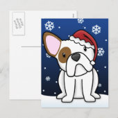 かわいいフランスのブルドッグのクリスマスポストカード（白） シーズンポストカード (正面/裏面)