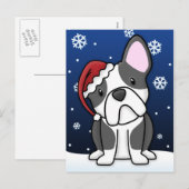 かわいいフランスのブルドッグのクリスマスポストカード(B&W) シーズンポストカード (正面/裏面)
