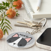 かわいいフランスのブルドッグの名パーソナライズされた前 キーホルダー (正面右)