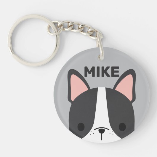 かわいいフランスのブルドッグの名パーソナライズされた前 キーホルダー (正面)