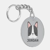 かわいいフランスのブルドッグの名パーソナライズされた前 キーホルダー (正面左)