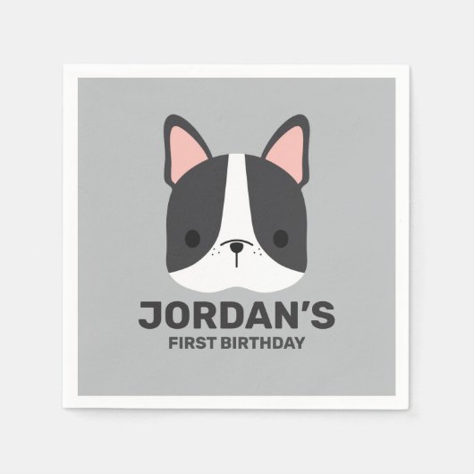 かわいいフランスのブルドッグの名パーソナライズされた前 スタンダードカクテルナプキン (正面)