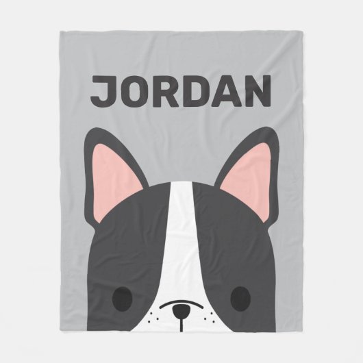 かわいいフランスのブルドッグの名パーソナライズされた前 フリースブランケット (正面)