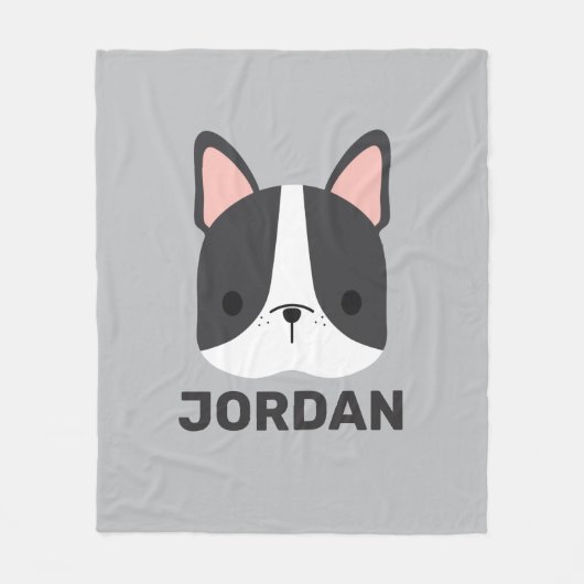 かわいいフランスのブルドッグの名パーソナライズされた前 フリースブランケット (正面)