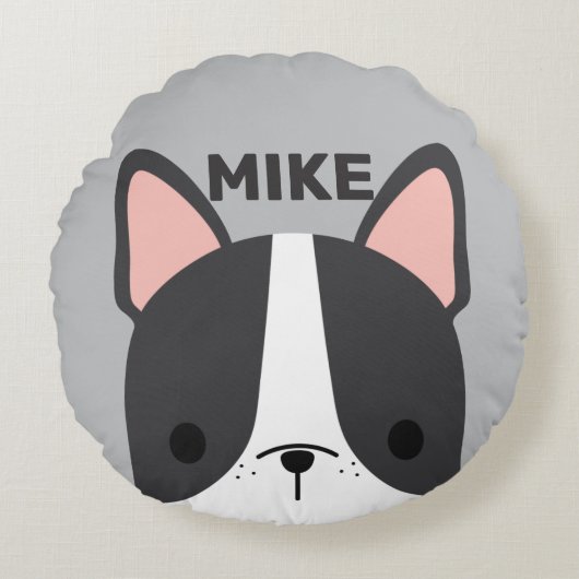 かわいいフランスのブルドッグの名パーソナライズされた前 ラウンドクッション (正面)