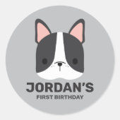 かわいいフランスのブルドッグの名パーソナライズされた前 ラウンドシール (正面)