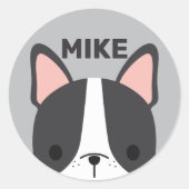 かわいいフランスのブルドッグの名パーソナライズされた前 ラウンドシール (正面)