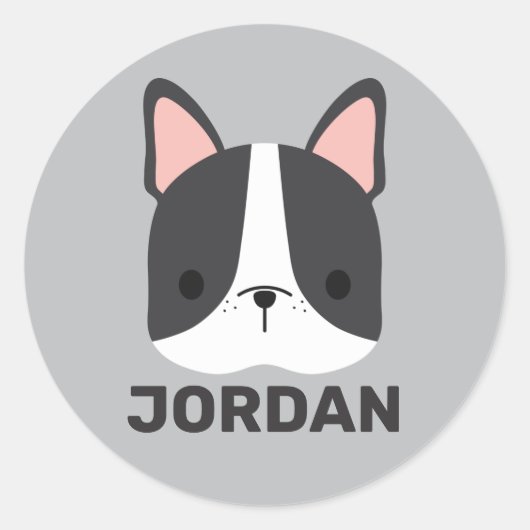 かわいいフランスのブルドッグの名パーソナライズされた前 ラウンドシール (正面)