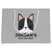 かわいいフランスのブルドッグの名パーソナライズされた前 ラージペーパーバッグ (正面)