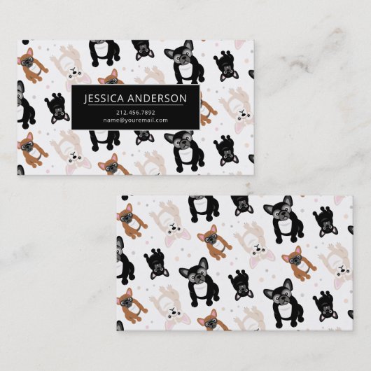かわいいフランスのブルドッグの子犬の柄 名刺 (正面/裏面)