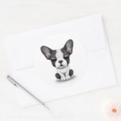 かわいいフランスのブルドッグの子犬を白に ラウンドシール (封筒)