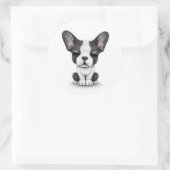 かわいいフランスのブルドッグの子犬を白に ラウンドシール (バッグ)