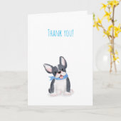 かわいいフランスのブルドッグの子犬サンキューカード カード (黄色い花)