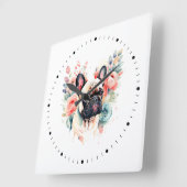 かわいいフランスのブルドッグの花 スクエア壁時計 (傾斜)