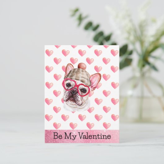 かわいいフランスのブルドッグは私のバレンタイン犬になる シーズンポストカード (スタンド正面)