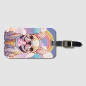 かわいいフランスのブルドッグアイスクリームレインボー ラゲッジタグ (正面横)
