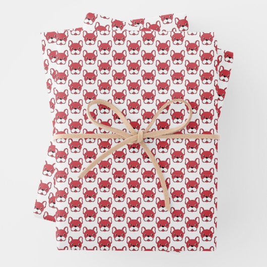 かわいいフランスのブルドッグアニメーションペット赤い白の黒 ラッピングペーパーシート (インサイチュ)