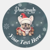 かわいいフランスのブルドッグサンタハットハンドメイククリスマス ラウンドシール (正面)