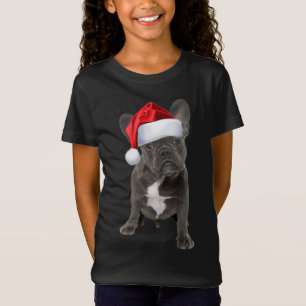 かわいいフランスのブルドッグパピーサンタハットおもしろいクリスマス Tシャツ