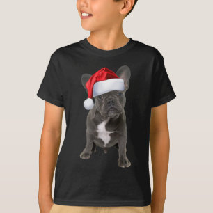 かわいいフランスのブルドッグパピーサンタハットおもしろいクリスマス Tシャツ
