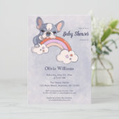 かわいいフランスのブルドッグ子犬の虹の赤ちゃんシャワー 招待状 (スタンド正面)