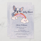 かわいいフランスのブルドッグ子犬の虹の赤ちゃんシャワー 招待状 (正面/裏面)