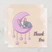 かわいいフランスのブルドッグ子犬ピンクの月の赤ちゃんシャワー サンキューカード (正面/裏面)