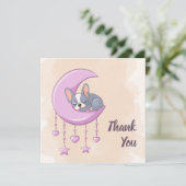 かわいいフランスのブルドッグ子犬ピンクの月の赤ちゃんシャワー サンキューカード (スタンド正面)