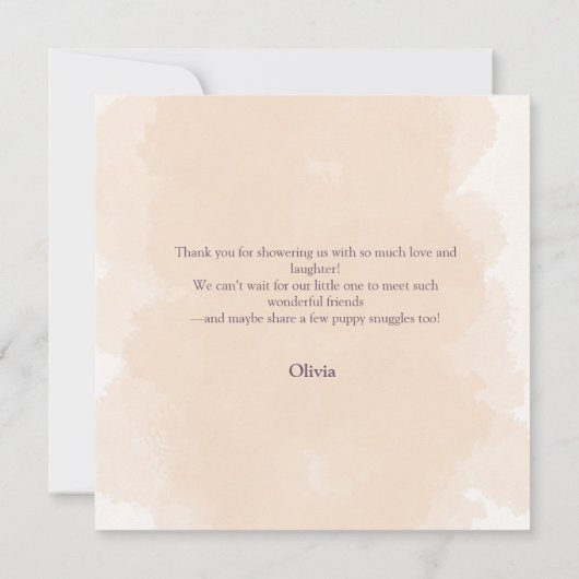 かわいいフランスのブルドッグ子犬ピンクの月の赤ちゃんシャワー サンキューカード (裏面)