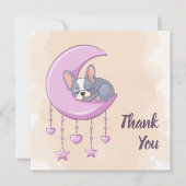 かわいいフランスのブルドッグ子犬ピンクの月の赤ちゃんシャワー サンキューカード (正面)