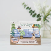 かわいいフランスのブルドッグ居心地の良い新しいホームムービング 案内ポストカード (スタンド正面)