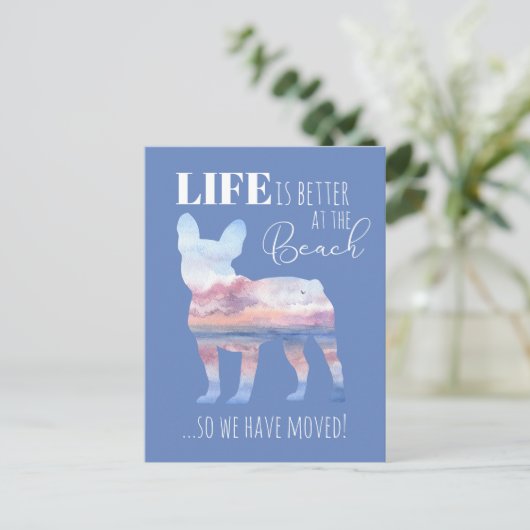 かわいいフランスのブルドッグ新しい住所はがき ポストカード (スタンド正面)