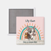 かわいいフランスのブルドッグ新学期虹 マグネット (正面/裏面)