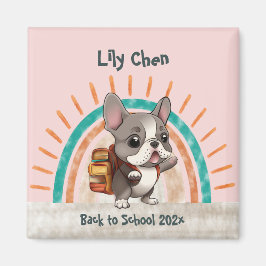 かわいいフランスのブルドッグ新学期虹 マグネット