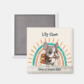 かわいいフランスのブルドッグ新学期虹 マグネット (正面/裏面)