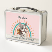 かわいいフランスのブルドッグ新学期虹 メタルランチボックス (正面)