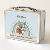 かわいいフランスのブルドッグ新学期虹 メタルランチボックス (正面)