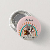 かわいいフランスのブルドッグ新学期虹 缶バッジ (正面&裏面)