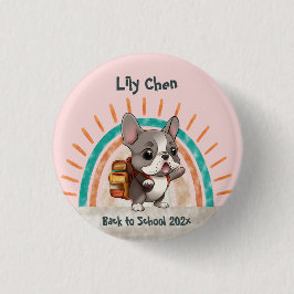 かわいいフランスのブルドッグ新学期虹 缶バッジ