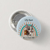 かわいいフランスのブルドッグ新学期虹 缶バッジ (正面&裏面)